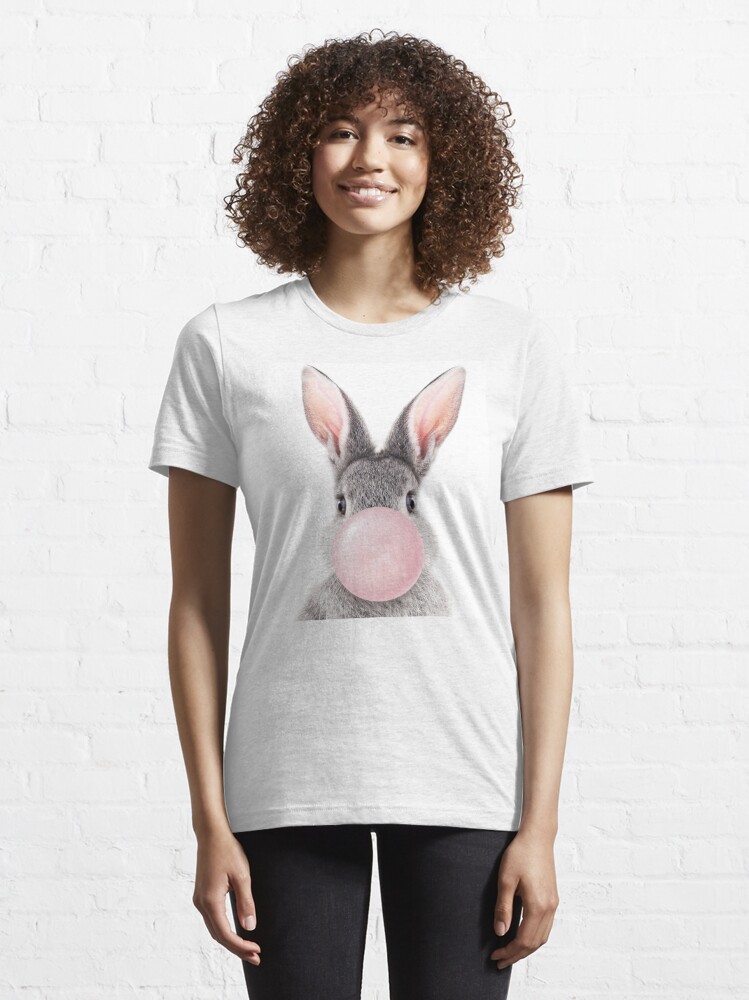 Grey Bunny Blowing Pink Bubble Gum, Baby Girl, Kids, Nursery, Baby Animals  Art Print by Synplus | Essential T-Shirt