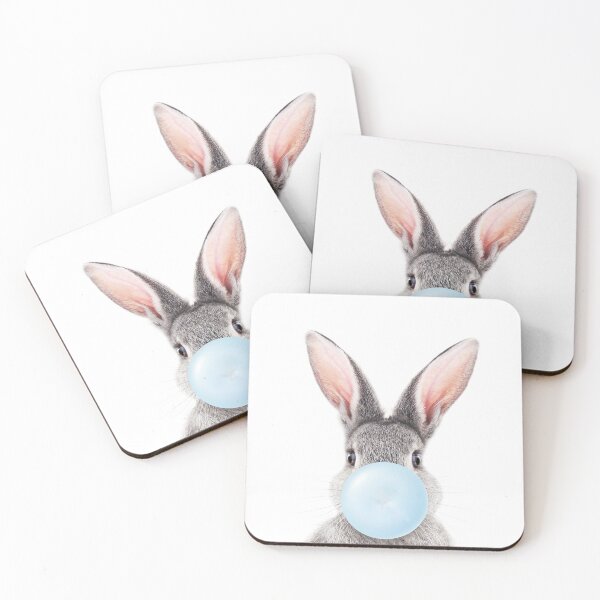 Item preview, Grey Bunny Blowing Blue Bubble Gum, Baby Boy, Kids, Nursery, Baby Animals Art Print by Synplus designed and sold by synplus.