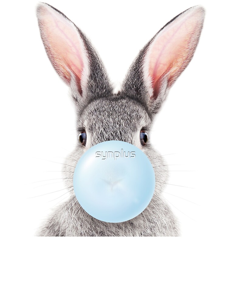 Grey Bunny Blowing Blue Bubble Gum, Baby Boy, Kids, Nursery, Baby