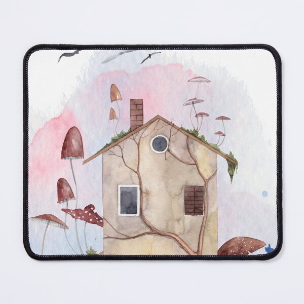Item preview, Cute house and giant mushrooms in fantasy land watercolor art designed and sold by adriana-holmes.