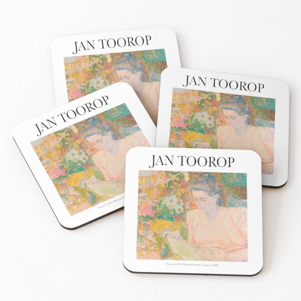 Item preview, JAN TOOROP - Art nouveau pointillism portrait of woman with bow tie reading with flowers designed and sold by FrostMintStudio.