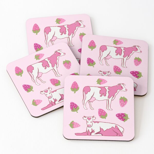 Item preview, Strawberry Milk Cow - Pink and White Animal Illustration Pattern designed and sold by TheRainbowRoom.