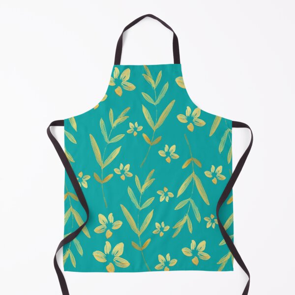 Item preview, Gold Leaf and Flower Pattern on Turquoise Background designed and sold by Lisa Thomas.