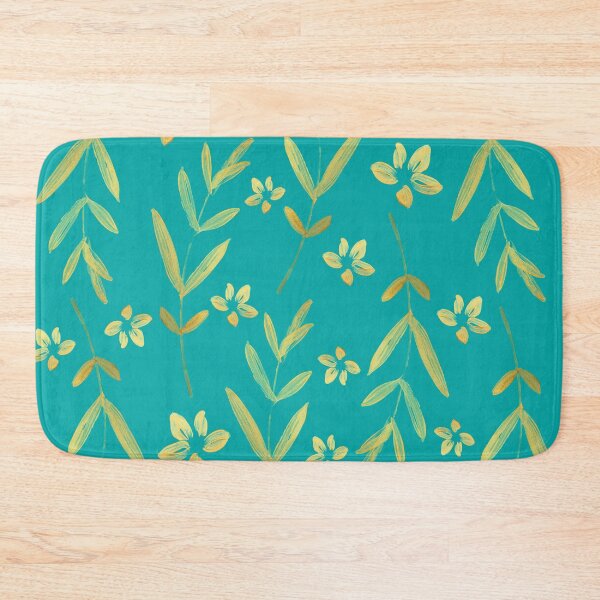 Item preview, Gold Leaf and Flower Pattern on Turquoise Background designed and sold by Lisa Thomas.