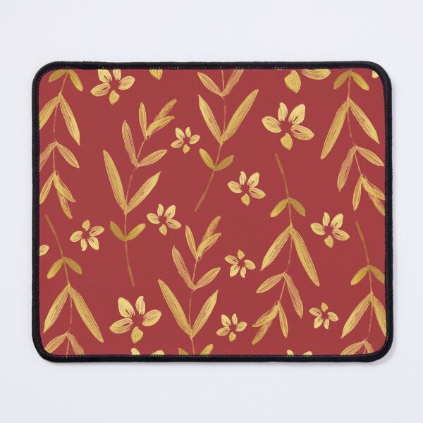 Item preview, Gold Leaf and Flower Pattern on Soft Red Background designed and sold by Lisa Thomas.
