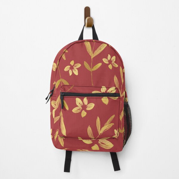 Item preview, Gold Leaf and Flower Pattern on Soft Red Background designed and sold by Lisa Thomas.