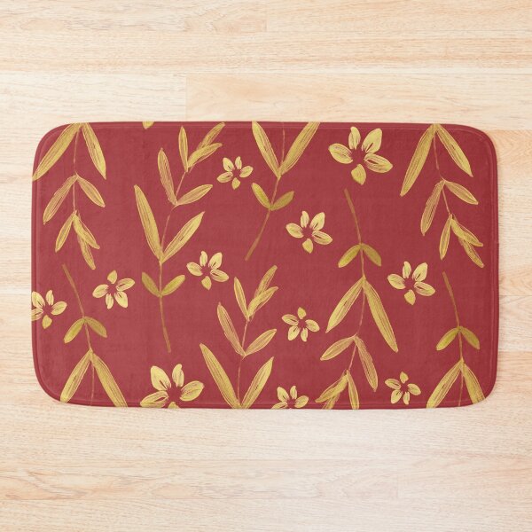 Item preview, Gold Leaf and Flower Pattern on Soft Red Background designed and sold by Lisa Thomas.
