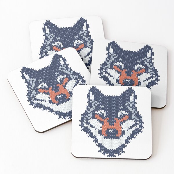 Item preview, Fair isle knitting grey wolf // navy blue and grey wolves orange moons and pine trees designed and sold by SelmaCardoso.