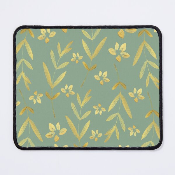 Item preview, Gold Leaf and Flower Pattern on Dark Sea Green Background designed and sold by Lisa Thomas.