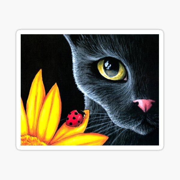 Black Cat with ladybug 510 Sticker