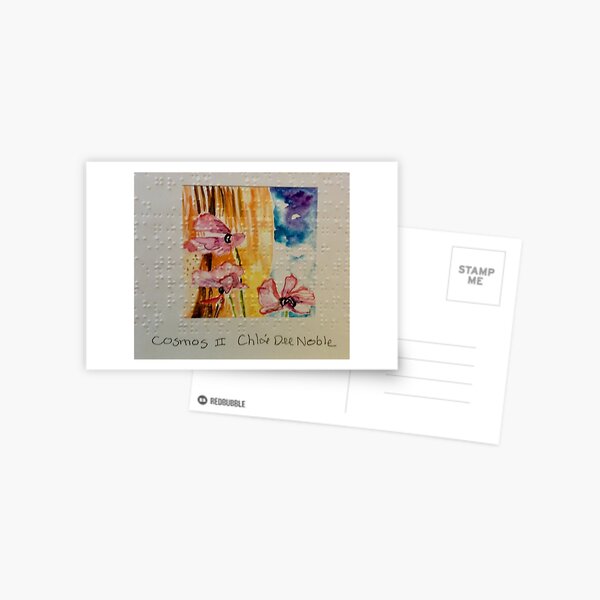 “Cosmos II” ~ watercolor print over Braille Postcard