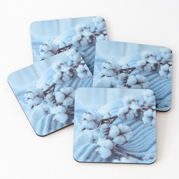 Item preview, winter cotton flowers on a knitted blue background designed and sold by AlinaGil.
