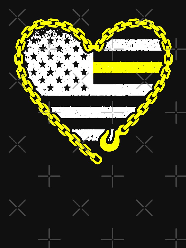 "Yellow Tow Hook Chain American Flag Tow Truck Driver Heart Towing
