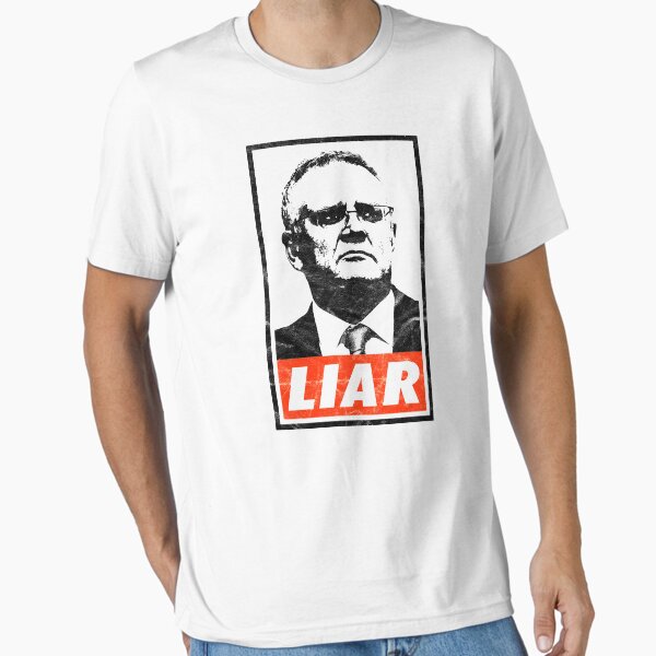 Vista previa del artículo con la obra «Scott Morrison Mentiroso (Aspecto desgastado blanco)», diseñado y vendido por politicalamity.