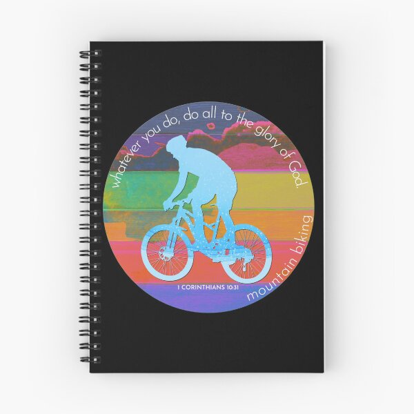 Item preview, Mountain Biking Bible Verse Silhouette Retro Vintage Watercolour Backdrop designed and sold by TheKingdomAttic.