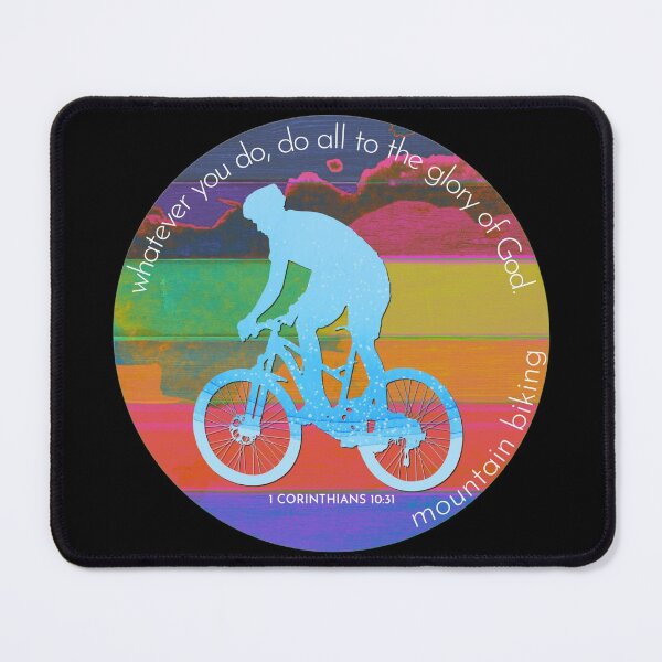 Item preview, Mountain Biking Bible Verse Silhouette Retro Vintage Watercolour Backdrop designed and sold by TheKingdomAttic.