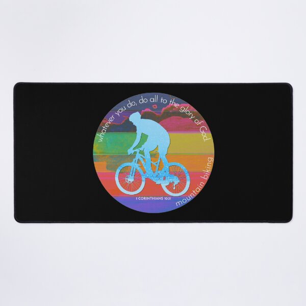 Item preview, Mountain Biking Bible Verse Silhouette Retro Vintage Watercolour Backdrop designed and sold by TheKingdomAttic.