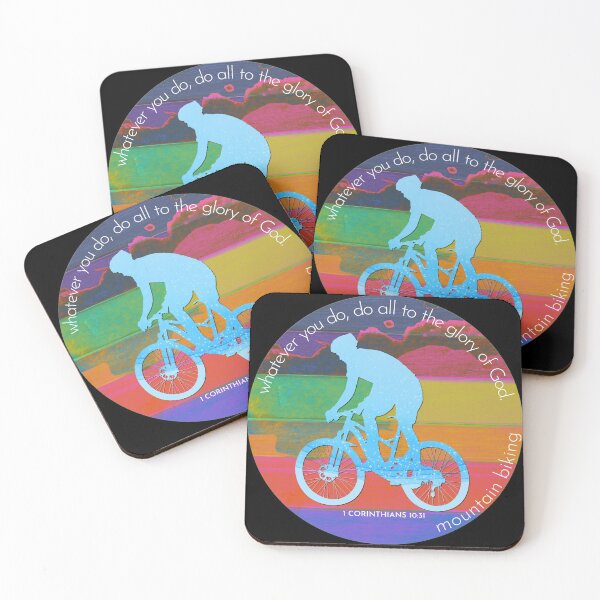 Item preview, Mountain Biking Bible Verse Silhouette Retro Vintage Watercolour Backdrop designed and sold by TheKingdomAttic.