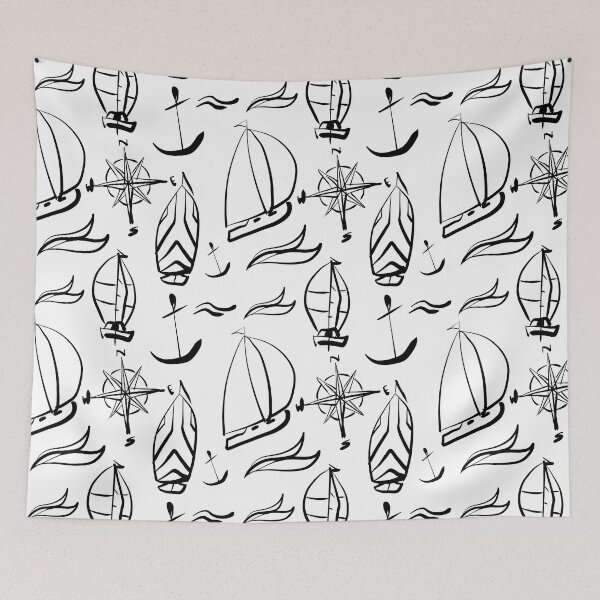 Item preview, b’n’w sailboats designed and sold by NitArtCafe.