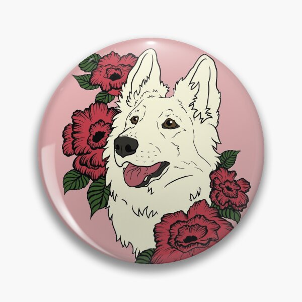 Item preview, White Swiss Shepherd with red flowers designed and sold by AndromedaFIN.