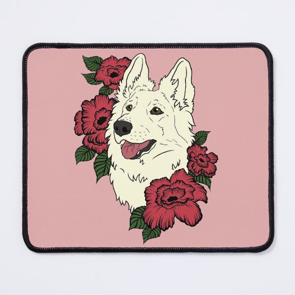Item preview, White Swiss Shepherd with red flowers designed and sold by AndromedaFIN.