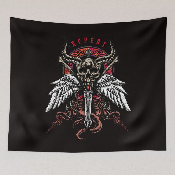 Item preview, Skull Angel "Repent" Vintage Distressed Gothic designed and sold by The Masked Designer.