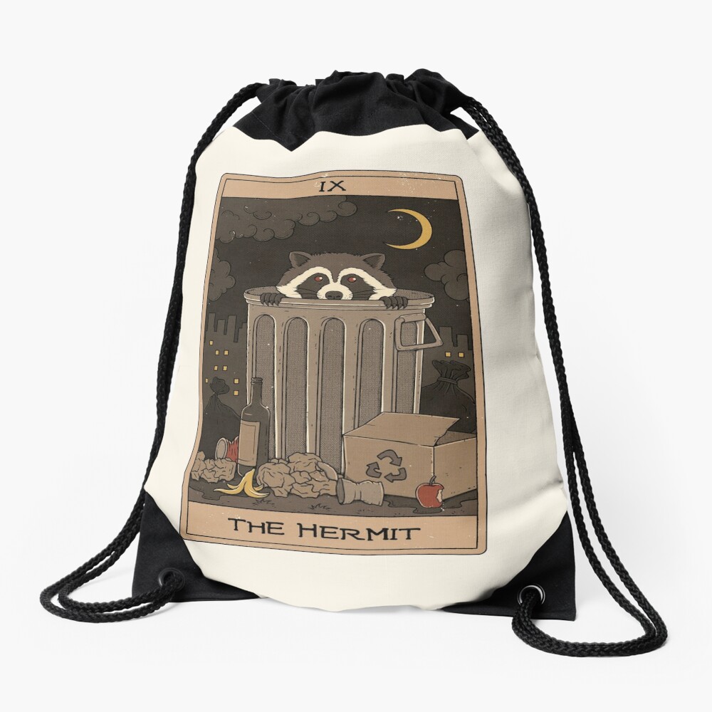 The Hermit - Raccoons Tarot Drawstring Bag