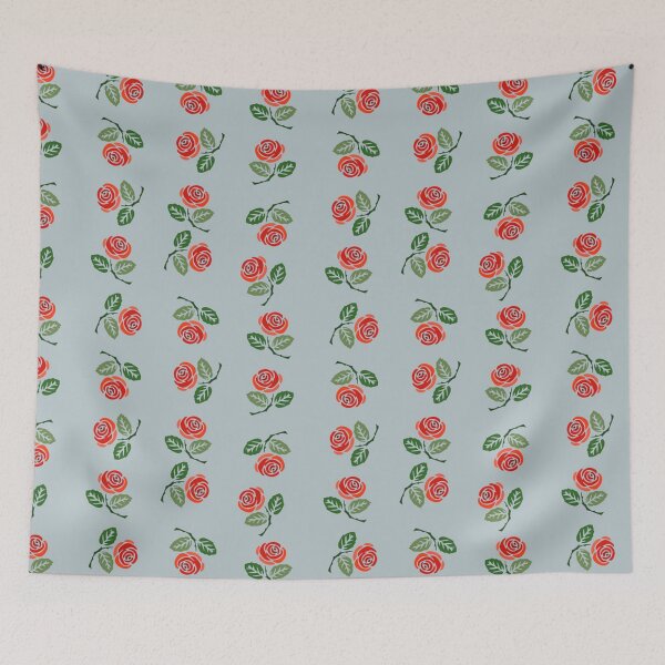 Item preview, Cute Small Red Roses Over Blue Background Seamless Pattern designed and sold by silviaol.