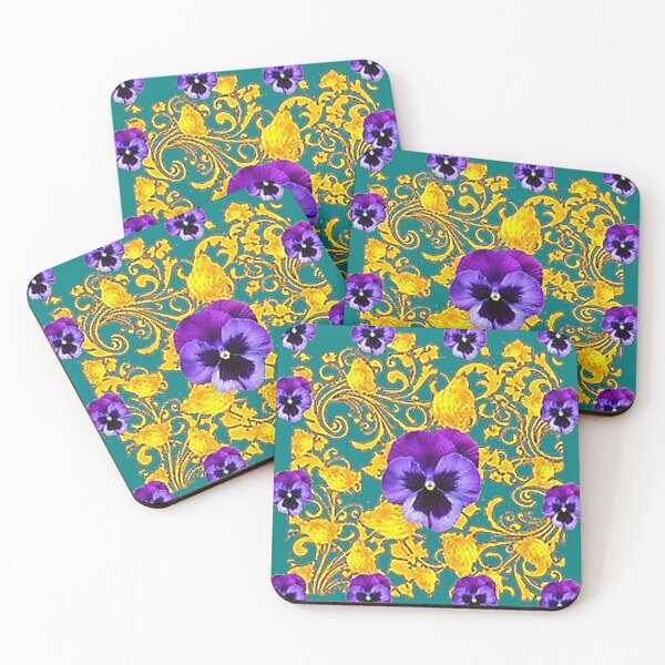 Item preview, ,SPRING PURPLE PANSY FLOWERS TEAL ART  designed and sold by sharlesart.