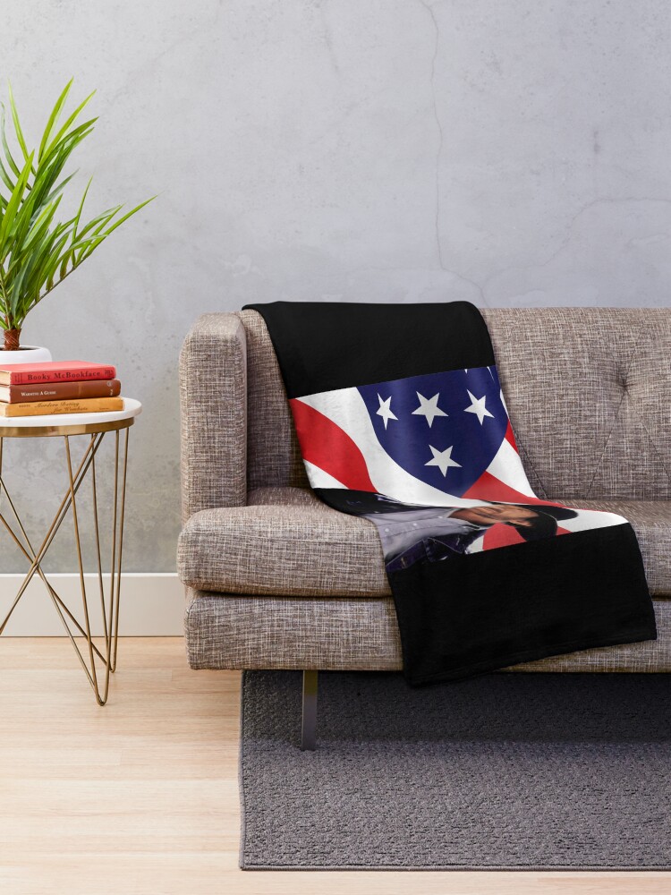 Thumbnail 2 of 6, Throw Blanket, Walker Texas Ranger Chuck Norris Patriotic 20 Retro Graphic Shir designed and sold by IANVALD.