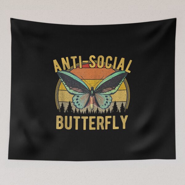 Item preview, Anti Social Butterfly Introvert Meme Retro Vintage Sunset Classic T-Shirt designed and sold by AnikaPowlowski.