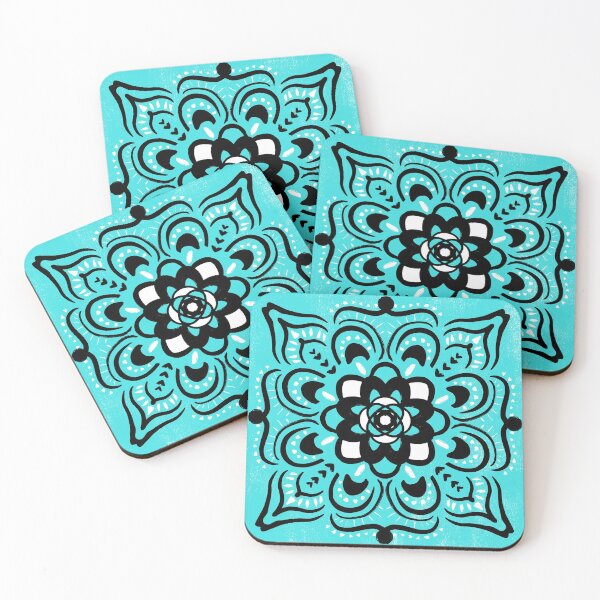 Item preview, Aqua folk art mandala  designed and sold by thephoenixsoul.