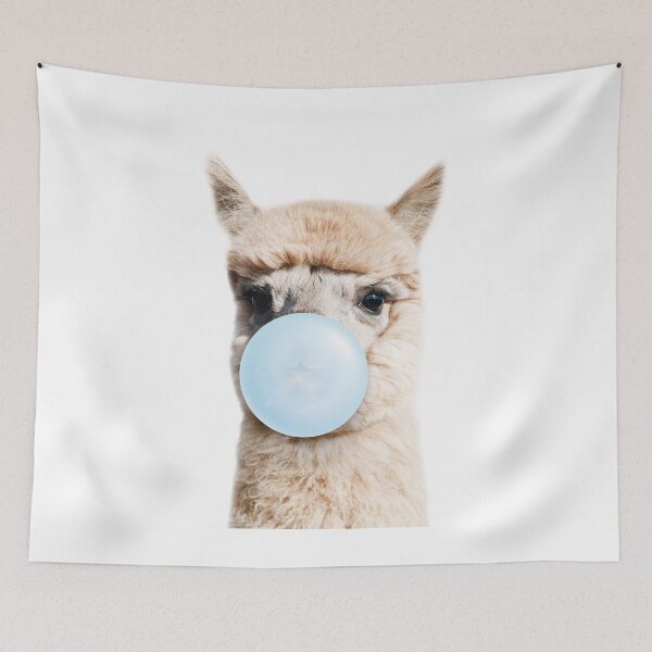 Item preview, Baby Alpaca Blowing Blue Bubble Gum, Baby Boy, Kids, Nursery, Baby Animals Art Print by Synplus designed and sold by synplus.