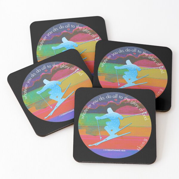 Item preview, Skiing Bible Verse Silhouette Retro Vintage Watercolour Backdrop designed and sold by TheKingdomAttic.