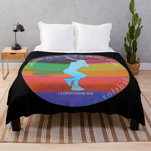 Item preview, Softball Bible Verse Silhouette Retro Vintage Watercolour Backdrop designed and sold by TheKingdomAttic.