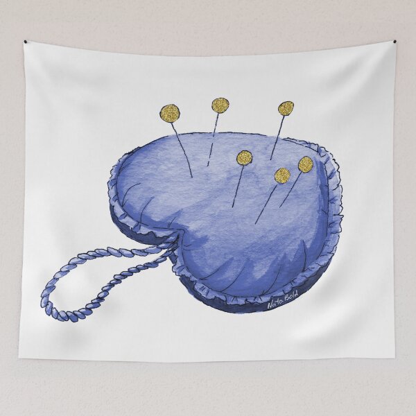 Item preview, Navy and Gold Watercolor Heart Pincushion designed and sold by NataBold.