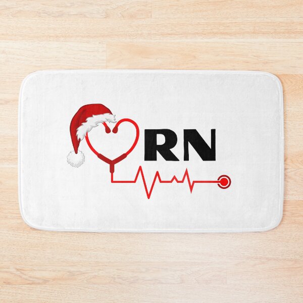 Item preview, RN Registered Nurse with stethoscope heartbeat with santa hat (black text)- RN Registered Nurse Christmas - RN Christmas designed and sold by CaitU.