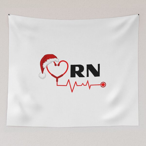 Item preview, RN Registered Nurse with stethoscope heartbeat with santa hat (black text)- RN Registered Nurse Christmas - RN Christmas designed and sold by CaitU.