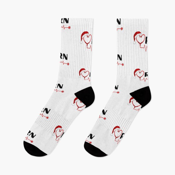 Item preview, RN Registered Nurse with stethoscope heartbeat with santa hat (black text)- RN Registered Nurse Christmas - RN Christmas designed and sold by CaitU.