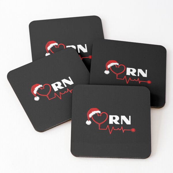 Item preview, RN Registered Nurse with stethoscope heartbeat with santa hat (white text)- RN Registered Nurse Christmas - RN Christmas designed and sold by CaitU.