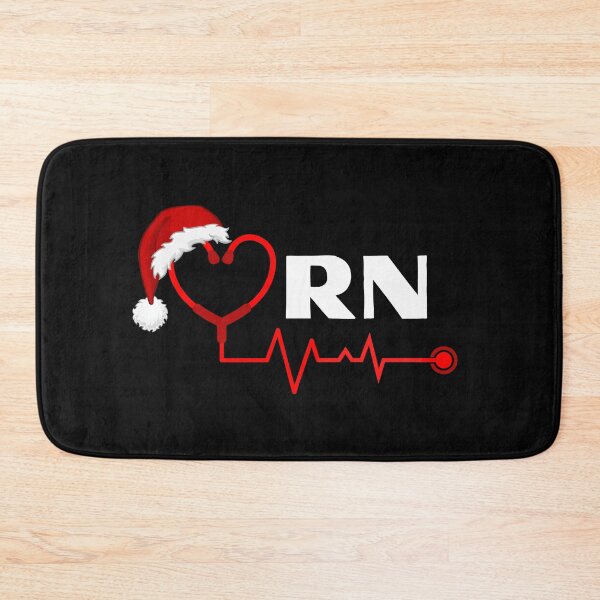Item preview, RN Registered Nurse with stethoscope heartbeat with santa hat (white text)- RN Registered Nurse Christmas - RN Christmas designed and sold by CaitU.