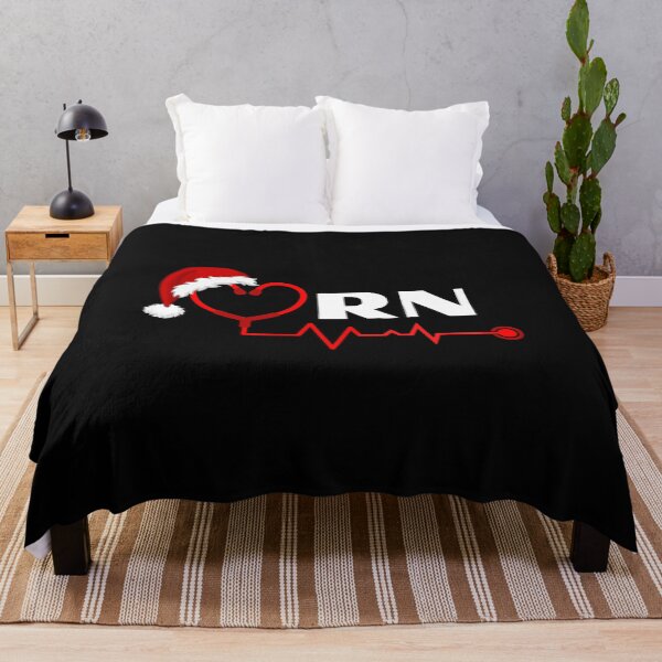 Item preview, RN Registered Nurse with stethoscope heartbeat with santa hat (white text)- RN Registered Nurse Christmas - RN Christmas designed and sold by CaitU.