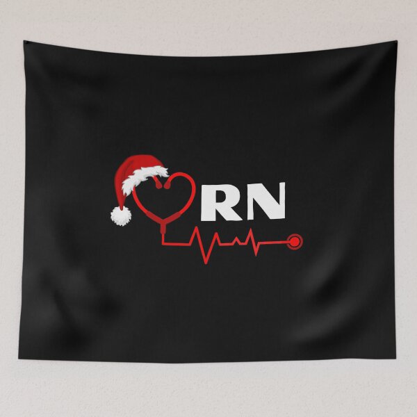 Item preview, RN Registered Nurse with stethoscope heartbeat with santa hat (white text)- RN Registered Nurse Christmas - RN Christmas designed and sold by CaitU.