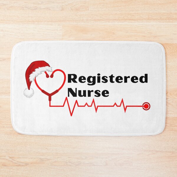 Item preview, Registered Nurse with stethoscope heartbeat with santa hat (black text)- RN Registered Nurse Christmas - RN Christmas designed and sold by CaitU.