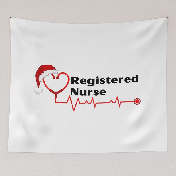 Item preview, Registered Nurse with stethoscope heartbeat with santa hat (black text)- RN Registered Nurse Christmas - RN Christmas designed and sold by CaitU.