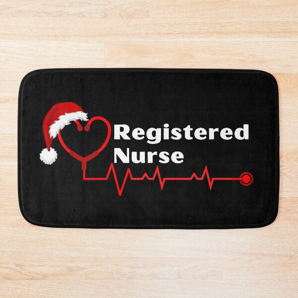 Item preview, RN Registered Nurse with stethoscope heartbeat with santa hat (white text)- RN Registered Nurse Christmas - RN Christmas designed and sold by CaitU.