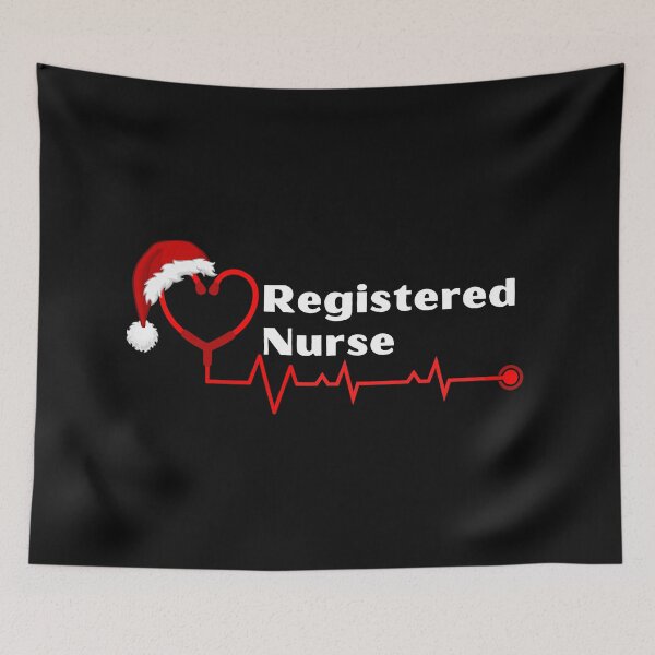 Item preview, RN Registered Nurse with stethoscope heartbeat with santa hat (white text)- RN Registered Nurse Christmas - RN Christmas designed and sold by CaitU.