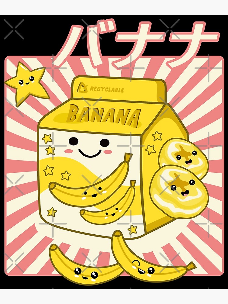 "Japanese Manga Banana Milk Carton Kawaii Banana Milk Drink" Poster by