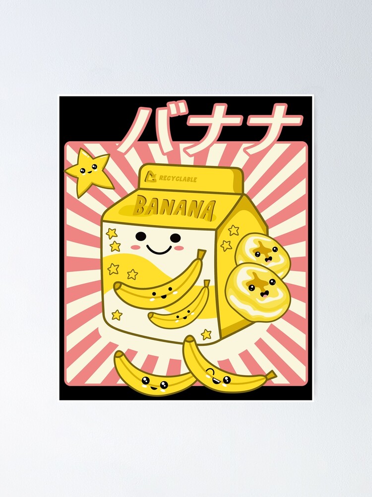 "Japanese Manga Banana Milk Carton Kawaii Banana Milk Drink" Poster by