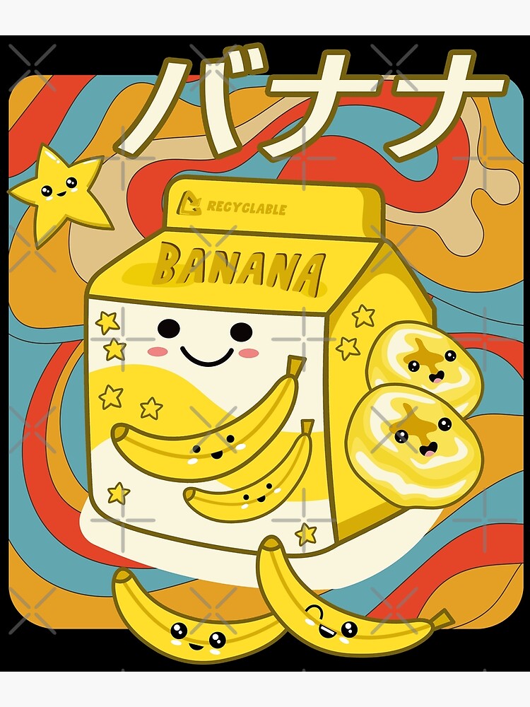 "Retro Japanese Manga Banana Milk Carton Kawaii Banana Milk Drink